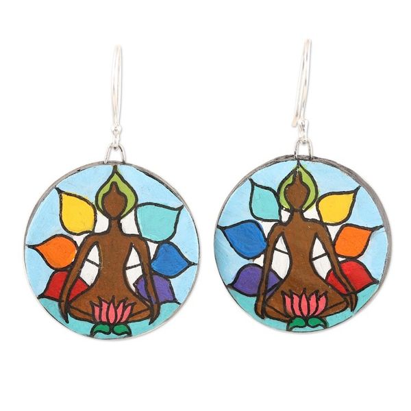 Alternate image for Ceramic Dangle Earrings with Chakra Motif Kundalini Awakening