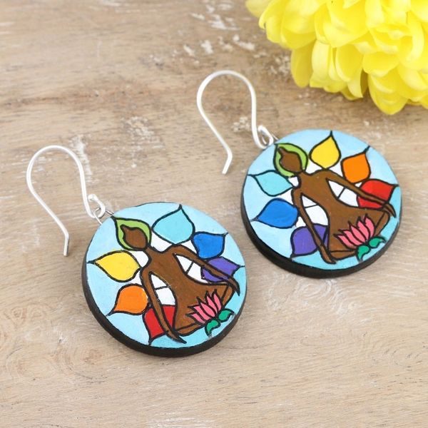 Alternate image for Ceramic Dangle Earrings with Chakra Motif Kundalini Awakening