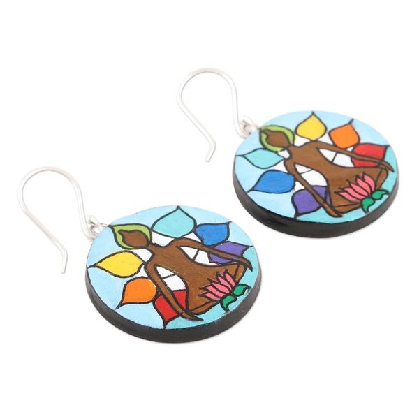 Alternate image for Ceramic Dangle Earrings with Chakra Motif Kundalini Awakening