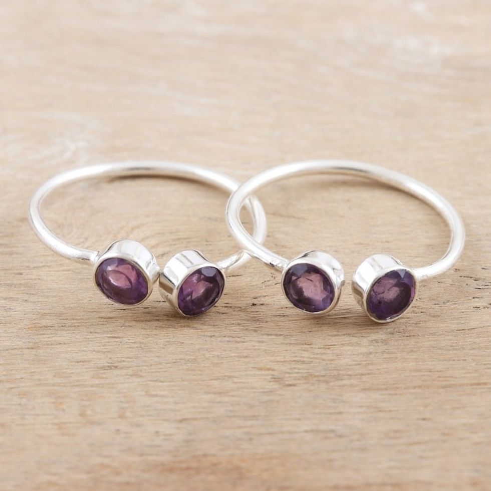 Handmade Sterling Silver and Garnet Toe Rings Pair 'Violet Dazzle'