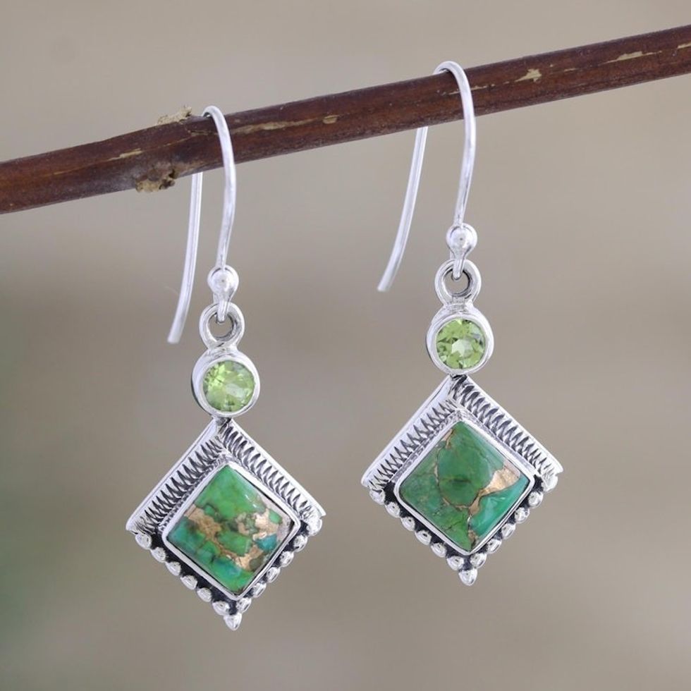 Indian Peridot and Sterling Silver Dangle Earrings 'Green Revolution'