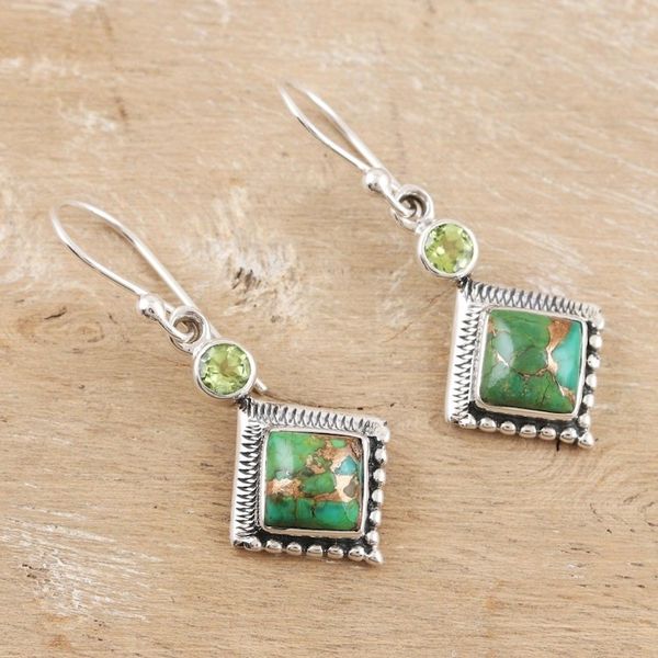 Alternate image for Indian Peridot and Sterling Silver Dangle Earrings Green Revolution