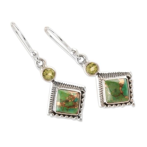 Alternate image for Indian Peridot and Sterling Silver Dangle Earrings Green Revolution