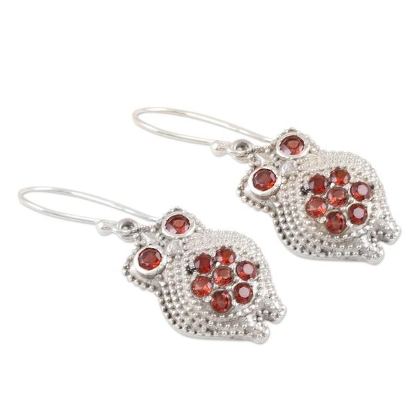 Alternate image for Sterling Silver and Garnet Owl-Motif Dangle Earrings Radiant Owl