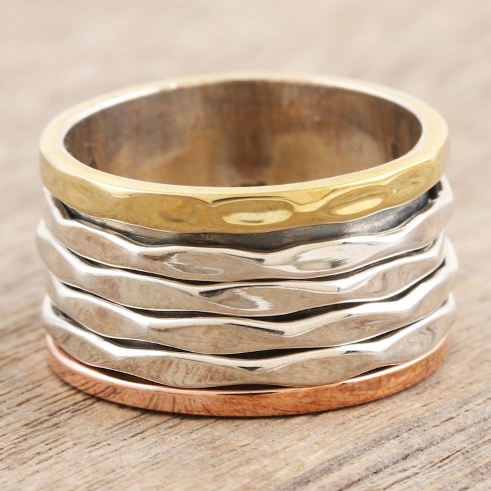 Unisex Sterling Silver Brass Copper Meditation Spinner Ring 'Graceful Alliance'