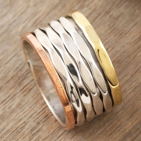 Alternate image for Unisex Sterling Silver Brass Copper Meditation Spinner Ring Graceful Alliance