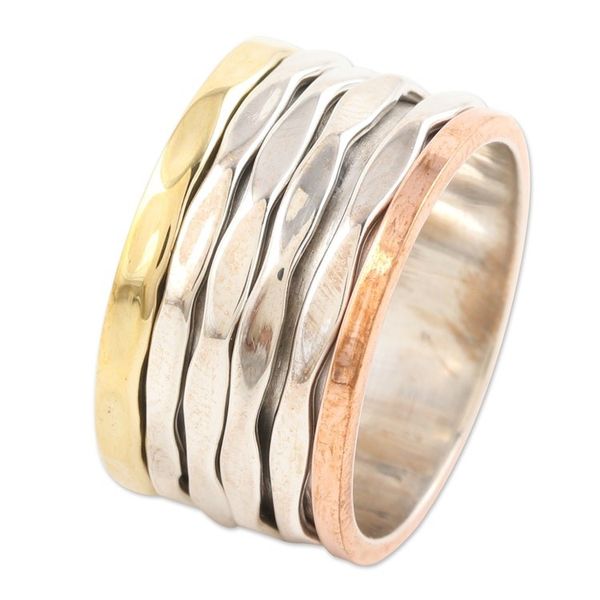 Alternate image for Unisex Sterling Silver Brass Copper Meditation Spinner Ring Graceful Alliance