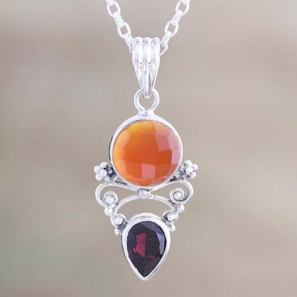 Indian Carnelian and Garnet Pendant Necklace 'Eternal Sun'