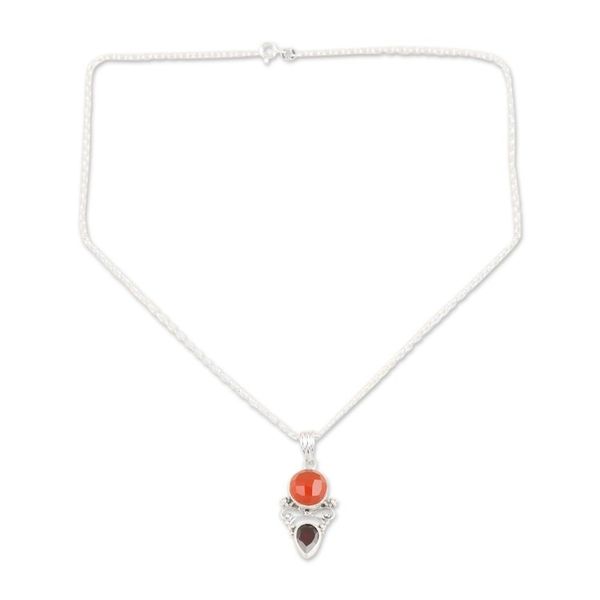 Alternate image for Indian Carnelian and Garnet Pendant Necklace Eternal Sun