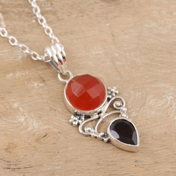 Alternate image for Indian Carnelian and Garnet Pendant Necklace Eternal Sun