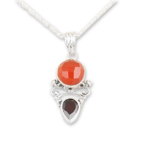 Alternate image for Indian Carnelian and Garnet Pendant Necklace Eternal Sun
