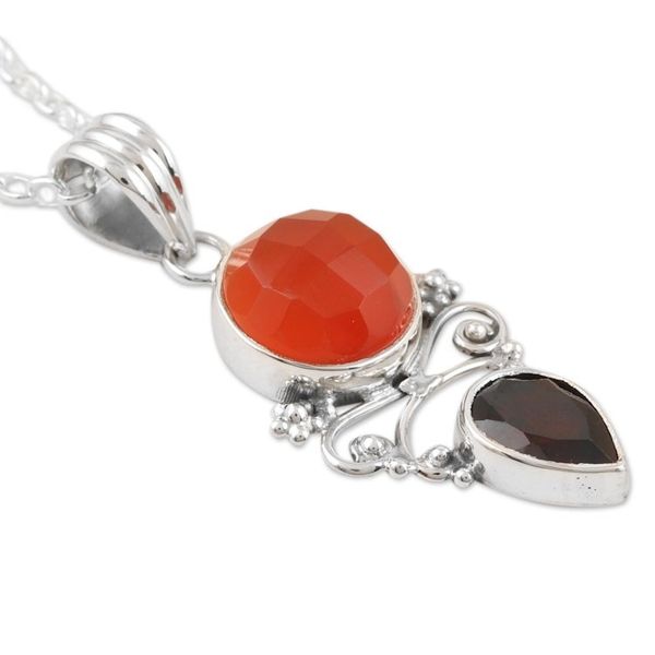 Alternate image for Indian Carnelian and Garnet Pendant Necklace Eternal Sun