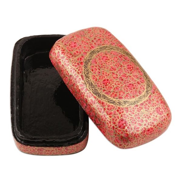 Alternate image for Hand-Painted Laquerware Papier Mache Box Kashmir Cheer in Pink