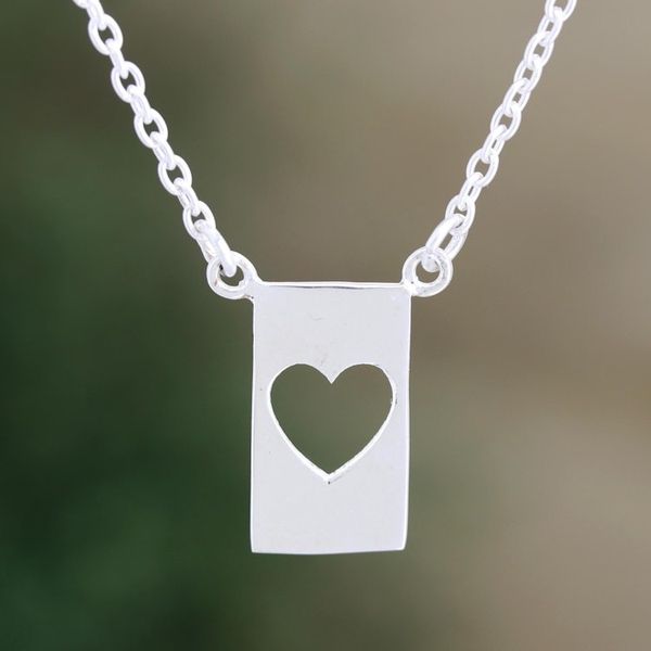 Alternate image for Sterling Silver Heart-Motif Pendant Necklace Framed in Love
