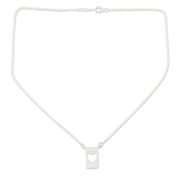 Alternate image for Sterling Silver Heart-Motif Pendant Necklace Framed in Love
