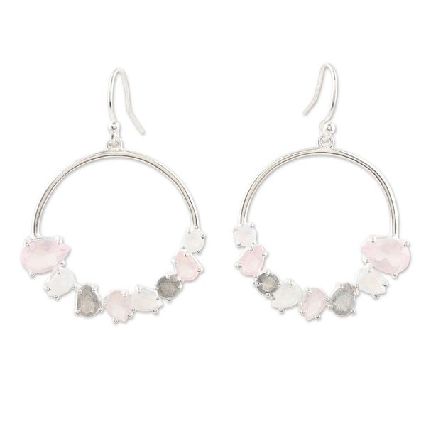 Alternate image for Hand Made Rose Quartz and Labradorite Dangle Earrings Portal to Heaven