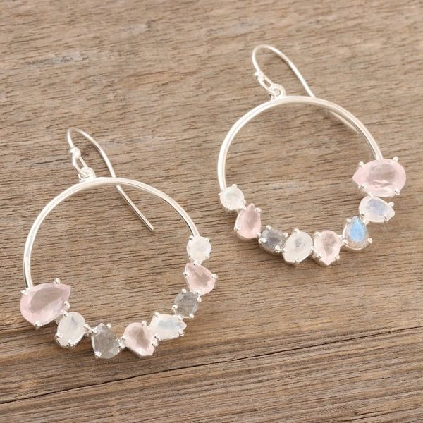 Alternate image for Hand Made Rose Quartz and Labradorite Dangle Earrings Portal to Heaven
