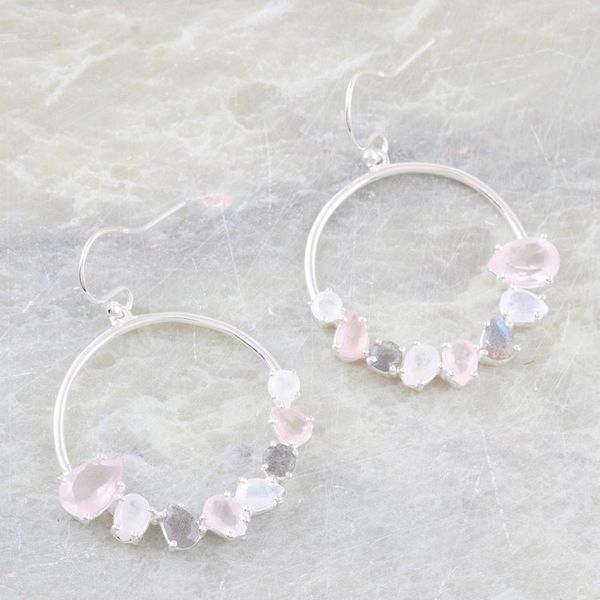 Alternate image for Hand Made Rose Quartz and Labradorite Dangle Earrings Portal to Heaven