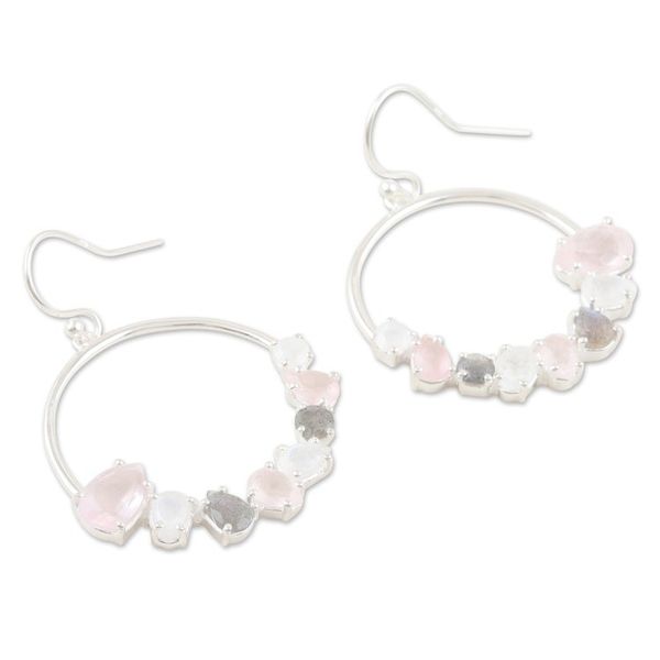 Alternate image for Hand Made Rose Quartz and Labradorite Dangle Earrings Portal to Heaven