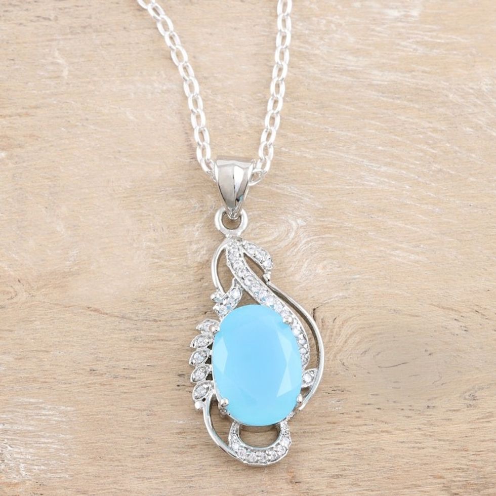 Chalcedony and Cubic Zirconia Pendant Necklace 'Ice Palace'