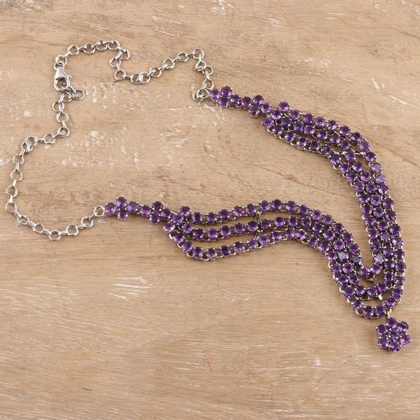Alternate image for Rhodium-Plated Amethyst Pendant Necklace from India Amethyst Queen