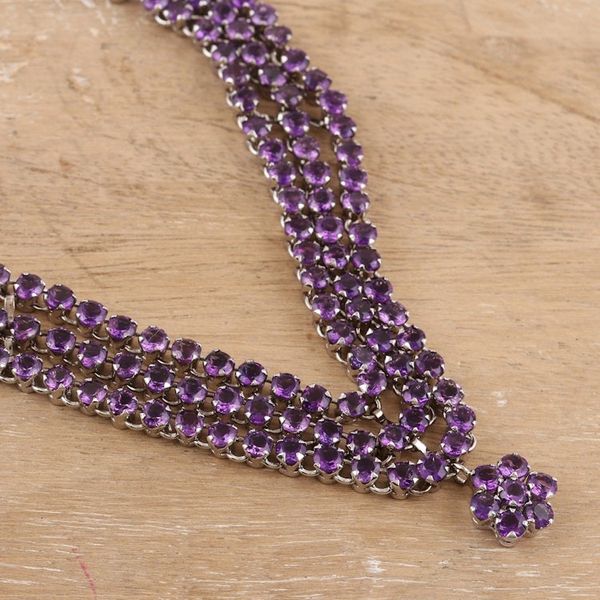 Alternate image for Rhodium-Plated Amethyst Pendant Necklace from India Amethyst Queen