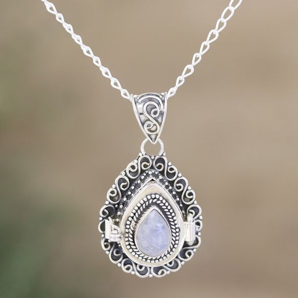 Alternate image for Rainbow Moonstone and Sterling Silver Locket Necklace Question Mark