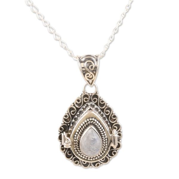 Alternate image for Rainbow Moonstone and Sterling Silver Locket Necklace Question Mark