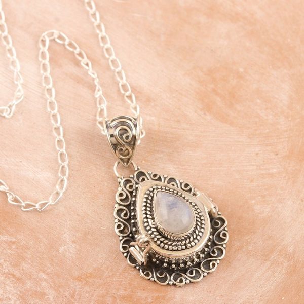 Alternate image for Rainbow Moonstone and Sterling Silver Locket Necklace Question Mark