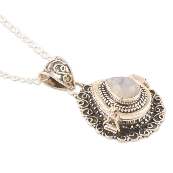 Alternate image for Rainbow Moonstone and Sterling Silver Locket Necklace Question Mark