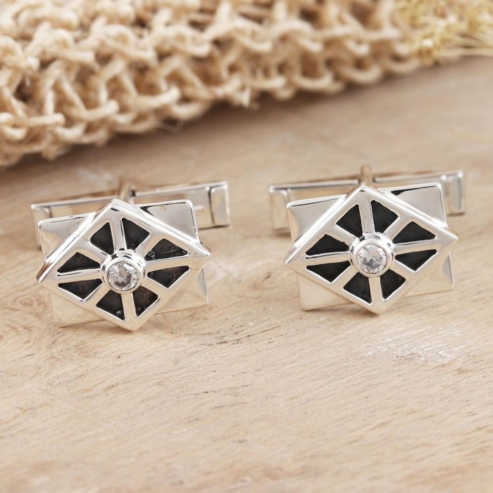Men's Cubic Zirconia and Sterling Silver Cufflinks 'Best Dressed'
