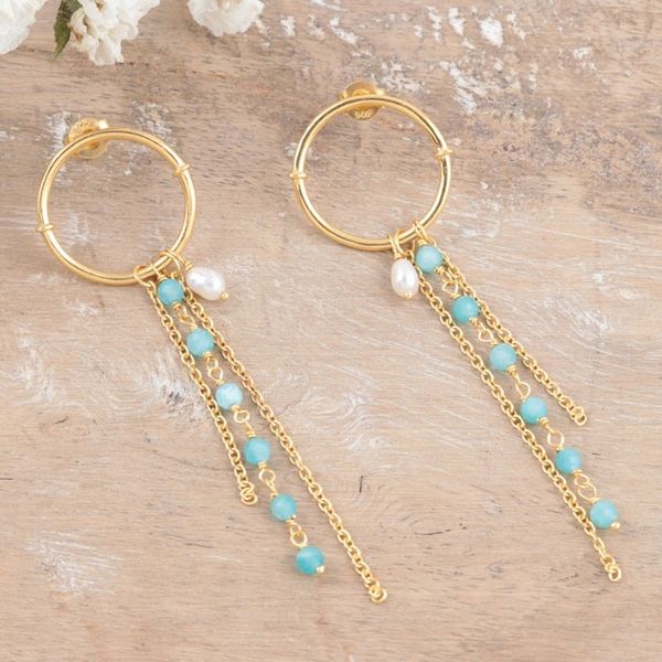 Alternate image for Gold-Plated Chalcedony and Cultured Pearl Dangle Earrings Light Rain