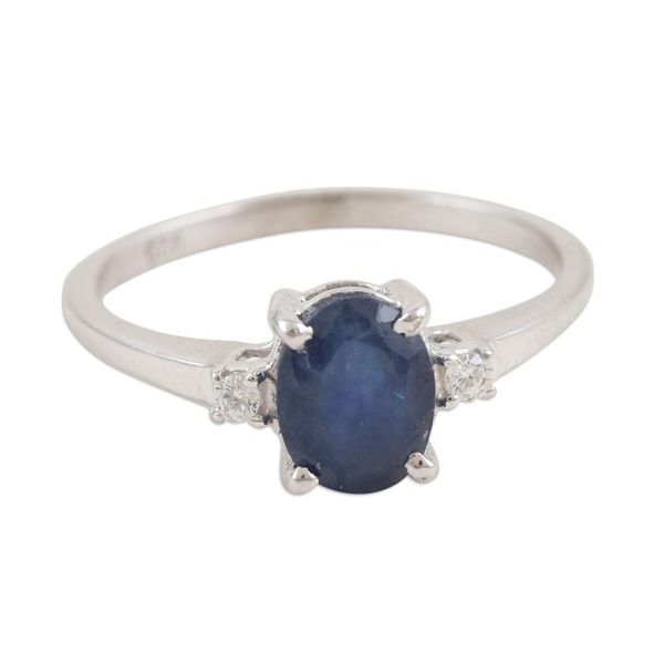 Alternate image for Rhodium-Plated Sapphire and Cubic Zirconia Ring Depth of Dreams