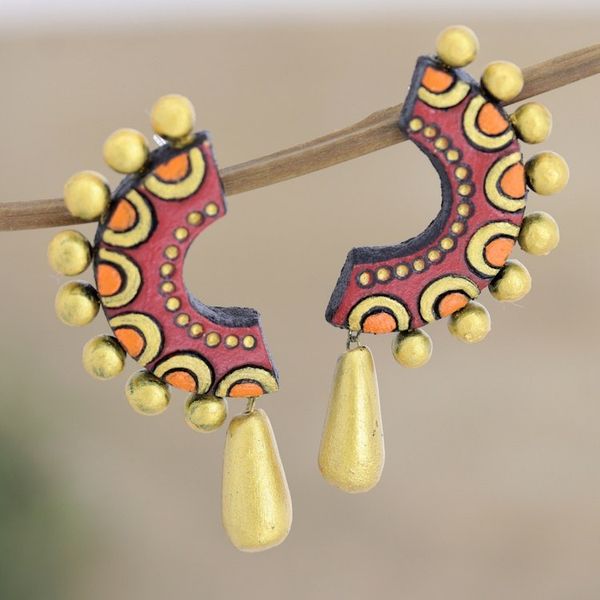 Alternate image for Hand-Painted Ceramic Earrings Colorful Crescent