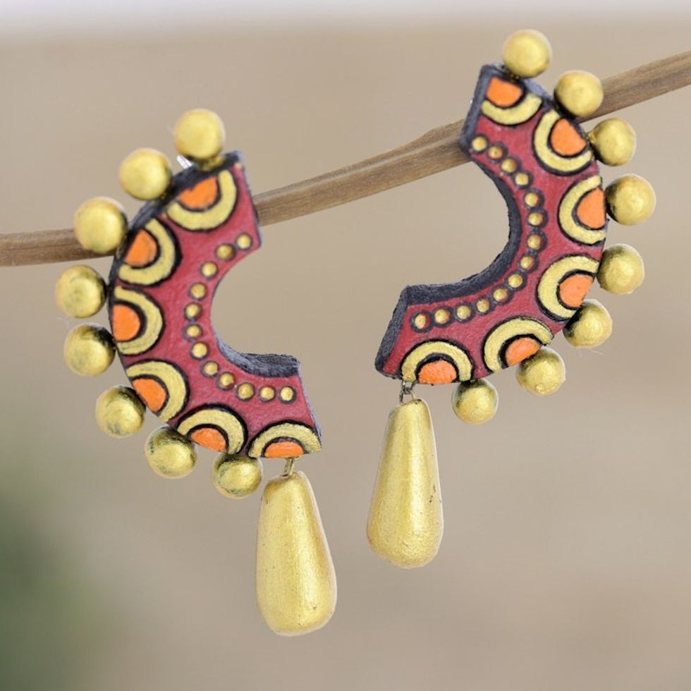 Hand-Painted Ceramic Earrings 'Colorful Crescent'
