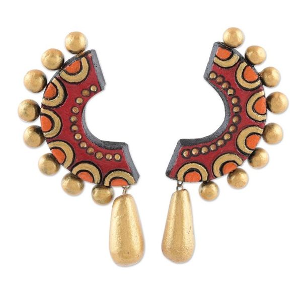 Alternate image for Hand-Painted Ceramic Earrings Colorful Crescent