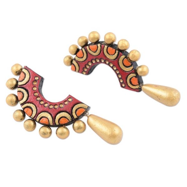 Alternate image for Hand-Painted Ceramic Earrings Colorful Crescent