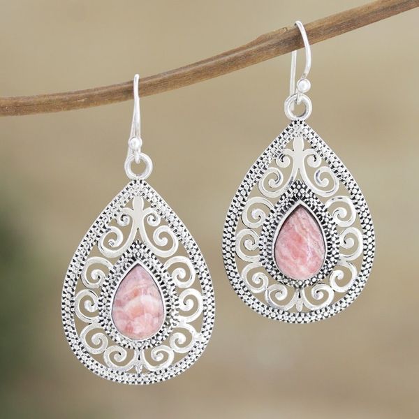 Alternate image for Artisan Handmade Rhodochrosite Earrings Paean
