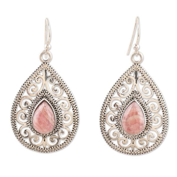 Alternate image for Artisan Handmade Rhodochrosite Earrings Paean
