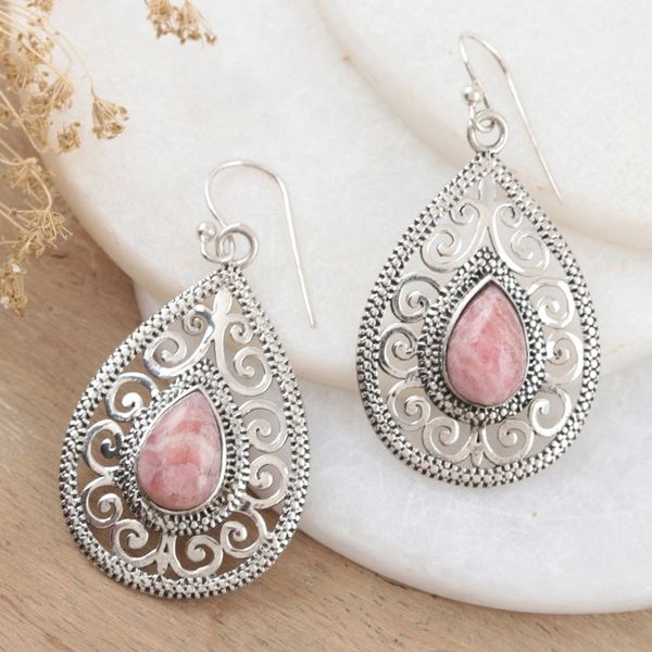 Alternate image for Artisan Handmade Rhodochrosite Earrings Paean