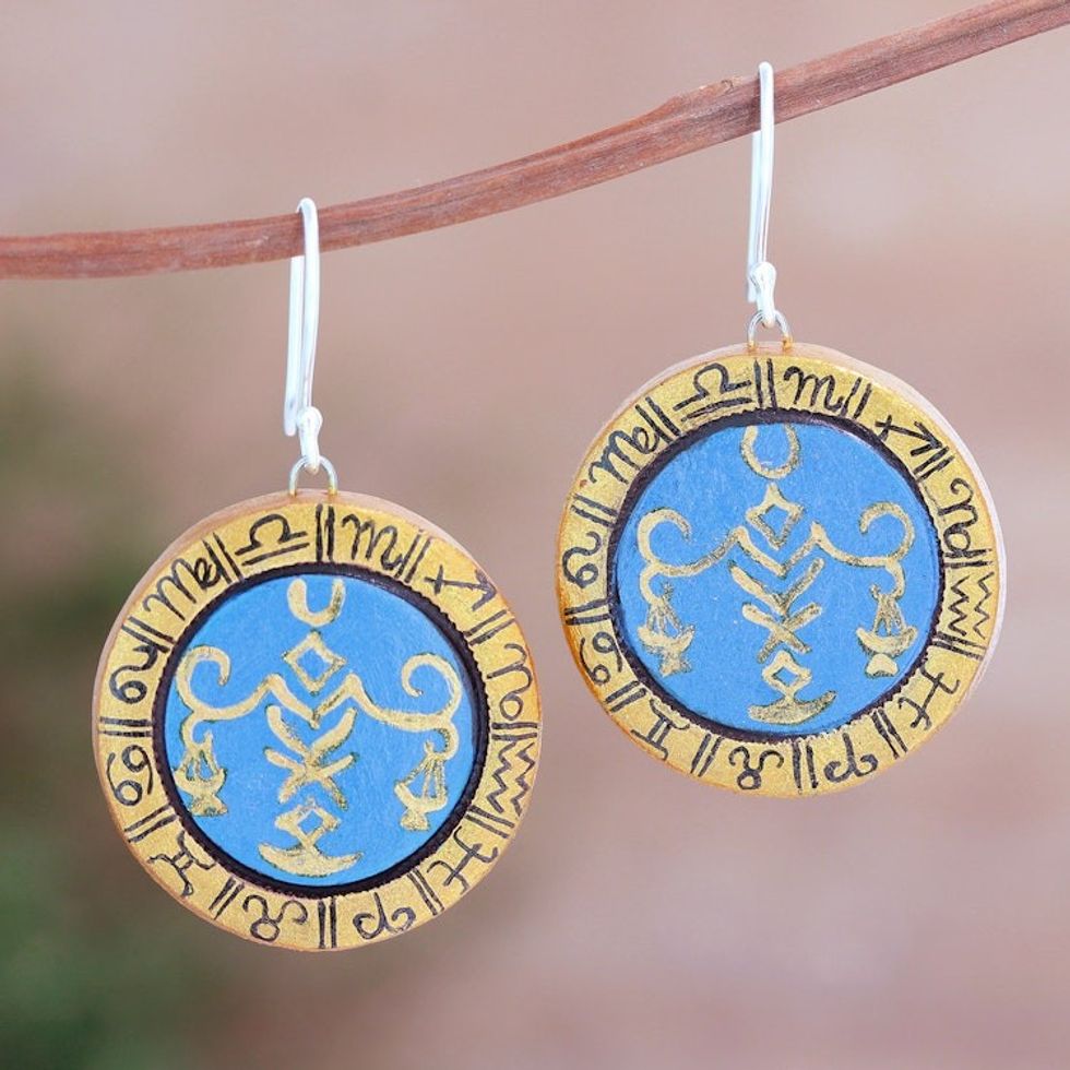 Ceramic Dangle Earrings with Zodiac Motif 'Scale of Justice'