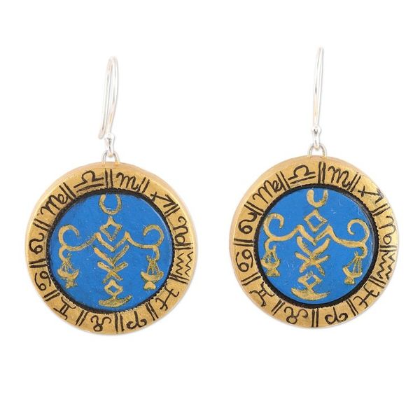 Alternate image for Ceramic Dangle Earrings with Zodiac Motif Scale of Justice
