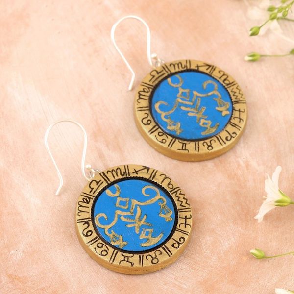 Alternate image for Ceramic Dangle Earrings with Zodiac Motif Scale of Justice