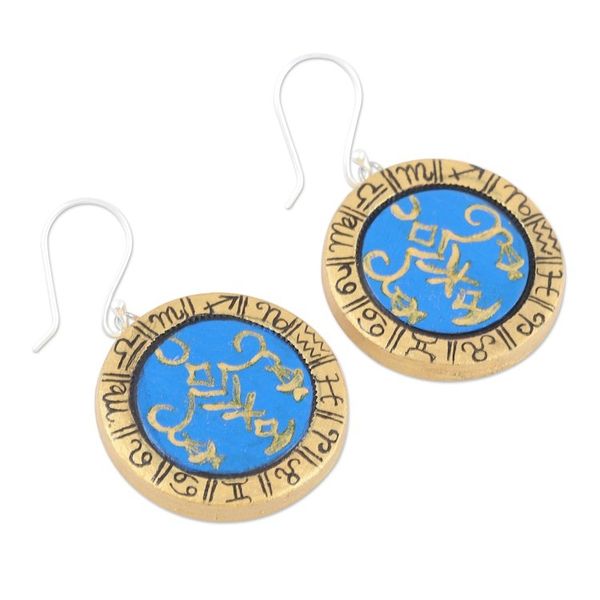 Alternate image for Ceramic Dangle Earrings with Zodiac Motif Scale of Justice