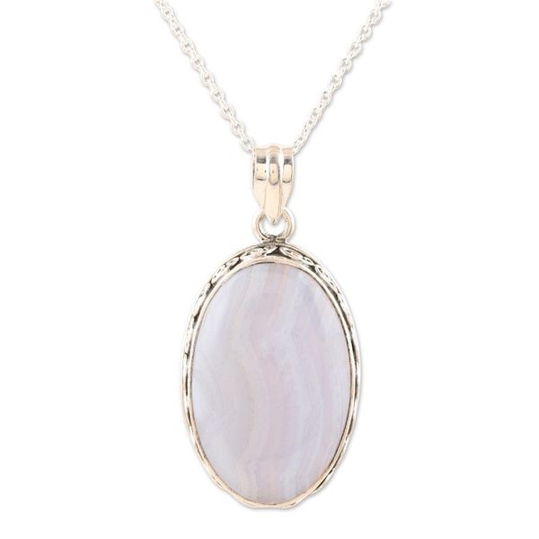 Alternate image for Blue Lace Agate and Sterling Silver Pendant Necklace Antique Lace