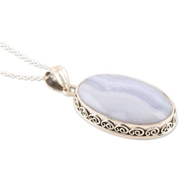 Alternate image for Blue Lace Agate and Sterling Silver Pendant Necklace Antique Lace