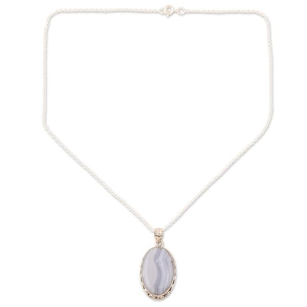 Alternate image for Blue Lace Agate and Sterling Silver Pendant Necklace Antique Lace