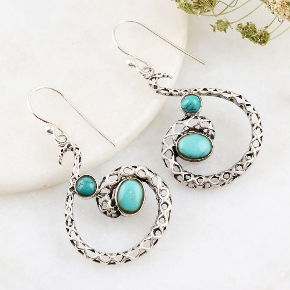Artisan Crafted Sterling Silver Dangle Earrings 'Fancy Swirl'