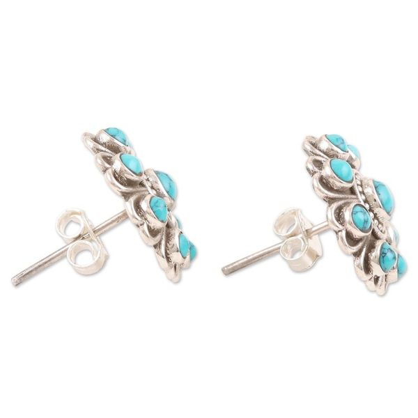 Alternate image for Reconstituted Turquoise and Sterling Silver Button Earrings Charming Mysticism