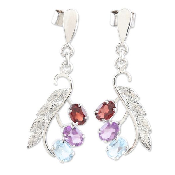 Alternate image for Rhodium-Plated Amethyst and Garnet Dangle Earrings Changing Foliage